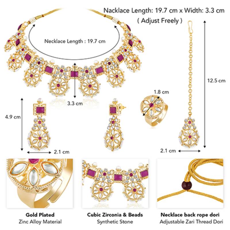 Women's pink synthetic stone cubic zirconia & beads studded necklace dangle