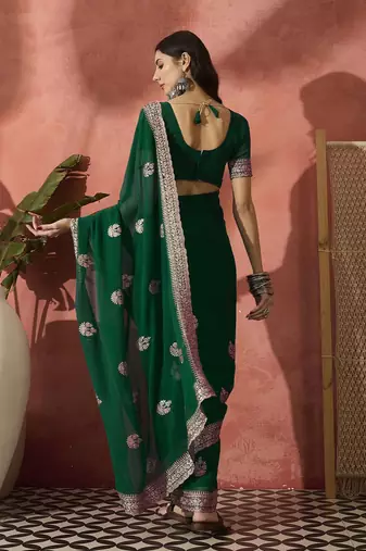 Green embroidered saree with blouse