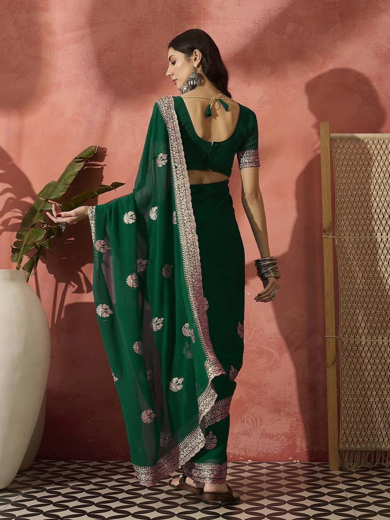 Green embroidered saree with blouse