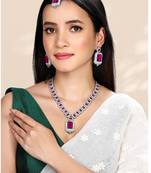 Silver plated rani pink cubic zirconia & synthetic stone studded