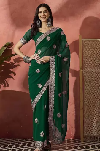 Green embroidered saree with blouse