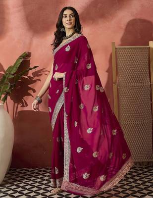 Pink ethnic motifs embellished  georgette saree 2