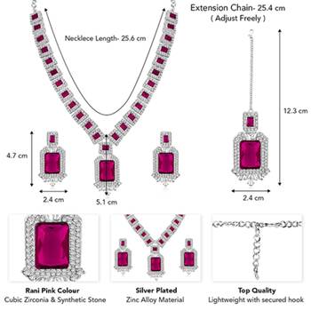 Silver plated rani pink cubic zirconia & synthetic stone studded 4
