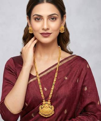 Long necklace earrings south maharani haar temple jewelry set for 1