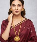 Long necklace earrings south maharani haar temple jewelry set for