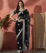Black ethnic motifs embroidered saree