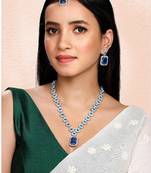 Silver plated blue synthetic stone & cubic zirconia studded necklace