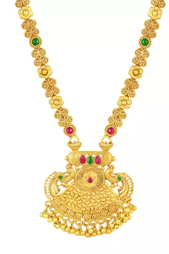 Long necklace earrings south maharani haar temple jewelry set for