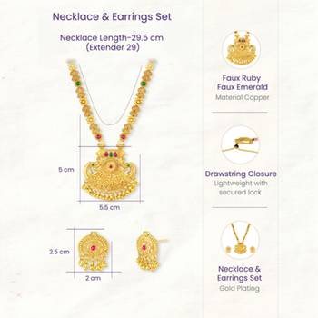 Long necklace earrings south maharani haar temple jewelry set for 4