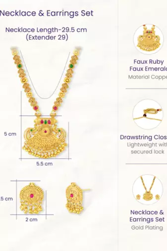 Long necklace earrings south maharani haar temple jewelry set for