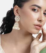 Traditional gold plated white kundan studded jhumki earringss jewelry