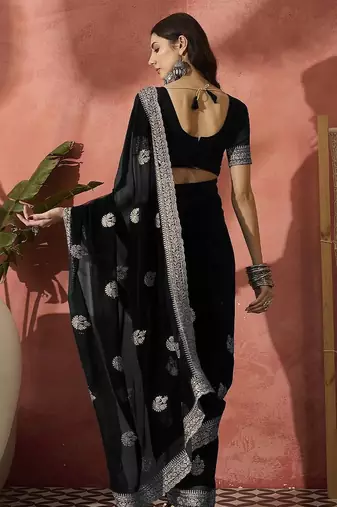 Black ethnic motifs embroidered saree