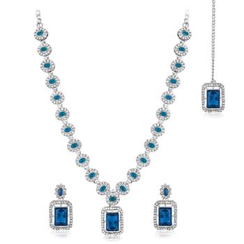 Silver plated blue synthetic stone & cubic zirconia studded necklace 3