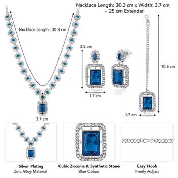 Silver plated blue synthetic stone & cubic zirconia studded necklace 4