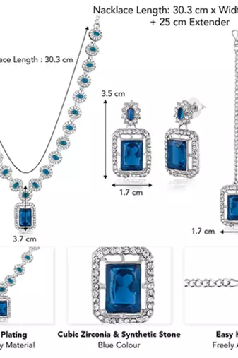 Silver plated blue synthetic stone & cubic zirconia studded necklace