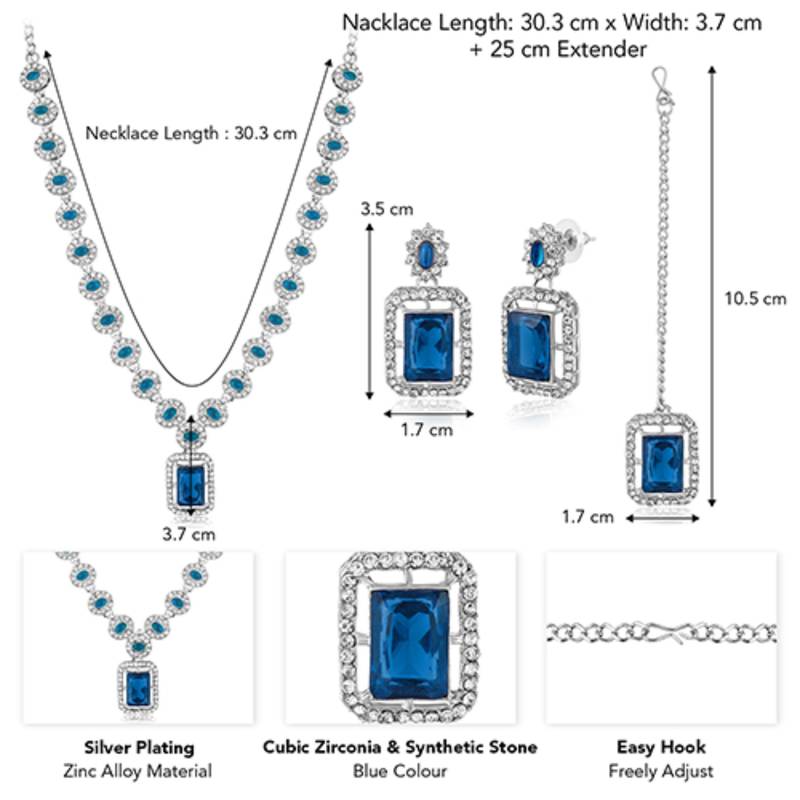 Silver plated blue synthetic stone & cubic zirconia studded necklace