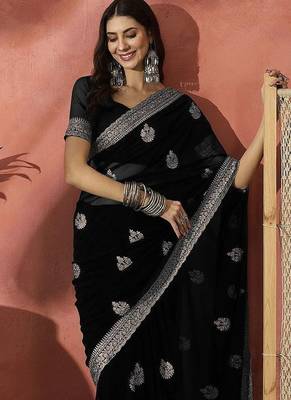Black ethnic motifs embroidered saree 4