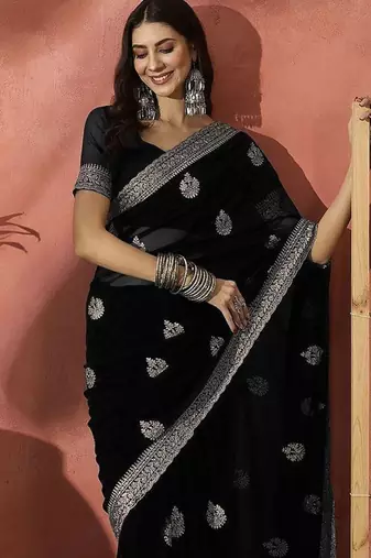 Black ethnic motifs embroidered saree