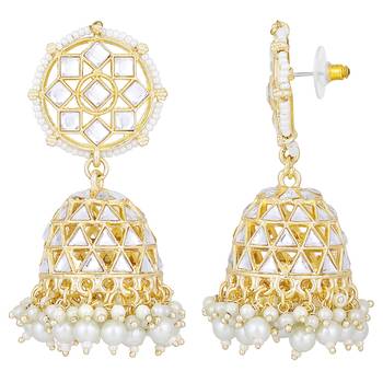 Traditional gold plated white kundan studded jhumki earringss jewelry 3