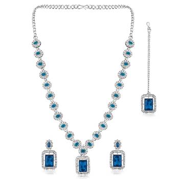 Silver plated blue synthetic stone & cubic zirconia studded necklace 5