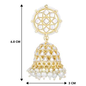 Traditional gold plated white kundan studded jhumki earringss jewelry 4