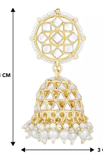 Traditional gold plated white kundan studded jhumki earringss jewelry