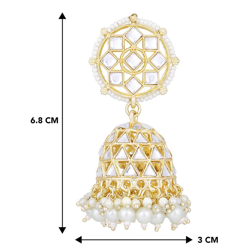 Traditional gold plated white kundan studded jhumki earringss jewelry