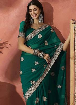 Green ethnic motifs embroidered saree 2
