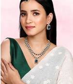 Necklace set blue crystal & cubic zirconia studded 2 layer earrings
