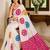 Cream embellished mirror work poly crepe designer saree