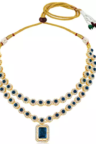 Necklace set blue crystal & cubic zirconia studded 2 layer earrings