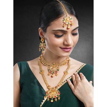 Synthetic stone studded south indian style jewelry set (multicolor 2) 1