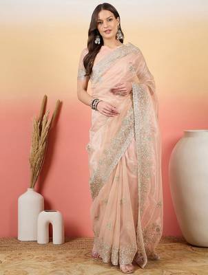 Peach embroidered saree with blouse 2