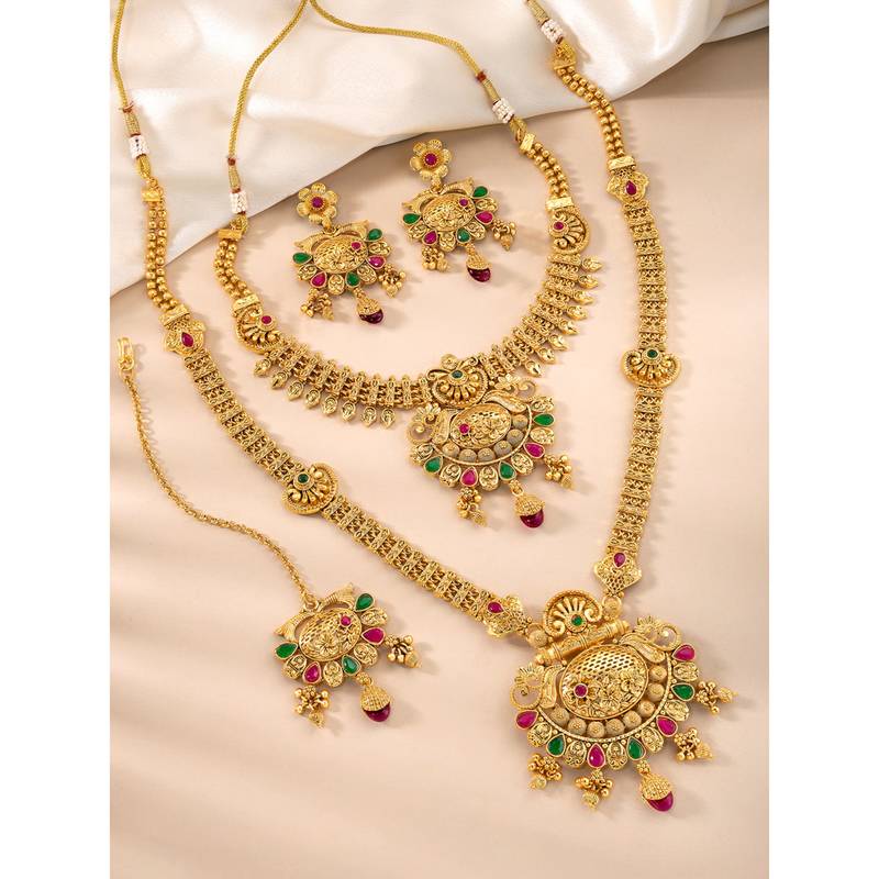 Synthetic stone studded south indian style jewelry set (multicolor 2)