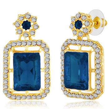 Necklace set blue crystal & cubic zirconia studded 2 layer earrings 5