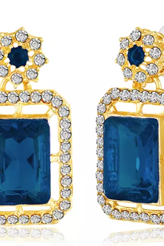 Necklace set blue crystal & cubic zirconia studded 2 layer earrings
