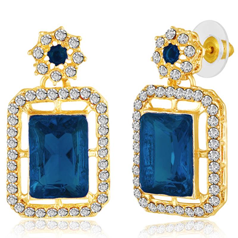 Necklace set blue crystal & cubic zirconia studded 2 layer earrings