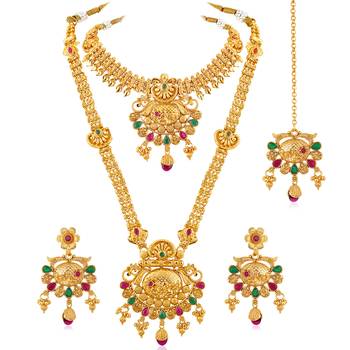 Synthetic stone studded south indian style jewelry set (multicolor 2) 3