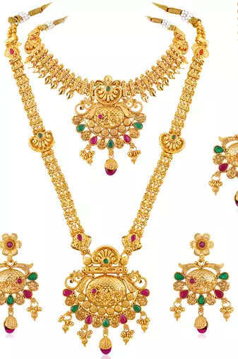 Synthetic stone studded south indian style jewelry set (multicolor 2)