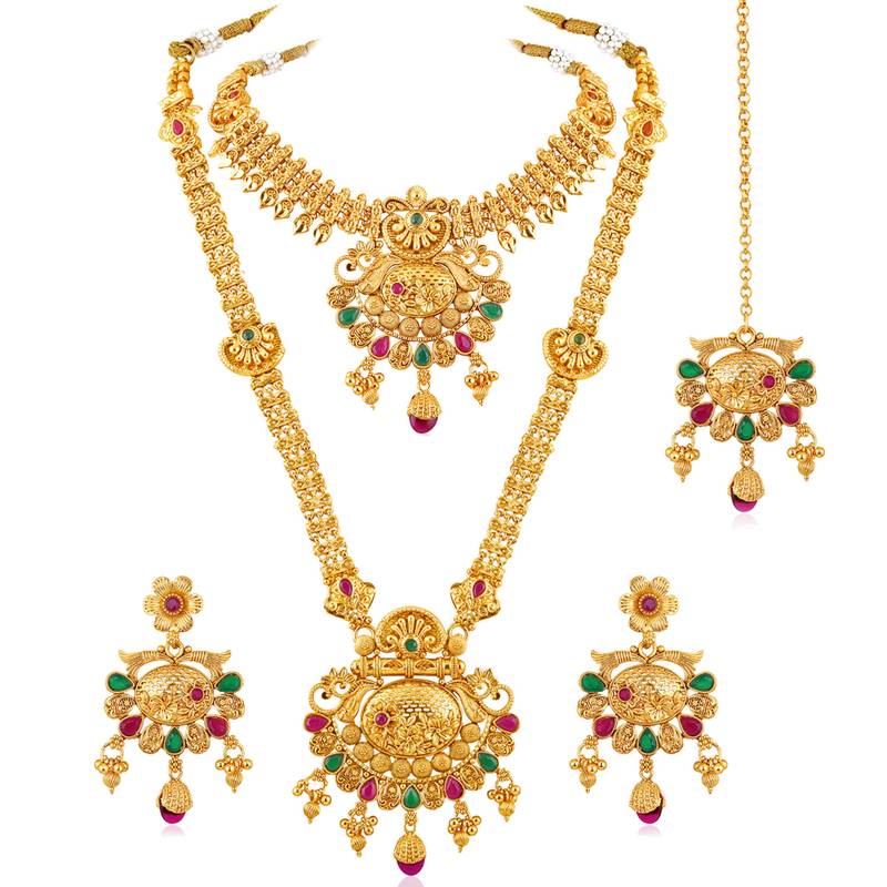 Synthetic stone studded south indian style jewelry set (multicolor 2)