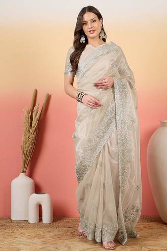 Silver embroidered saree with blouse