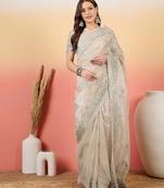 Silver embroidered saree with blouse