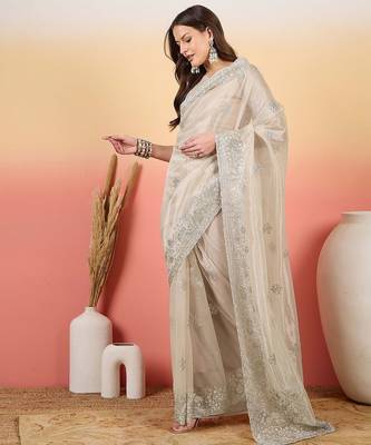 Silver embroidered saree with blouse 2