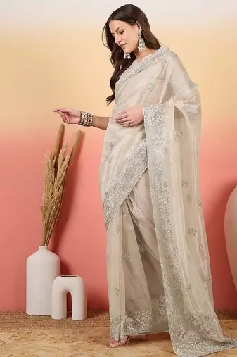 Silver embroidered saree with blouse