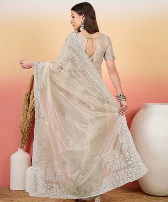 Silver embroidered saree with blouse 3
