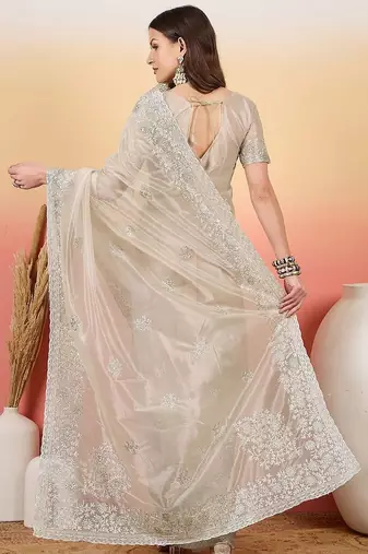 Silver embroidered saree with blouse
