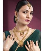 Synthetic stone studded south set necklace earrings maangtikka