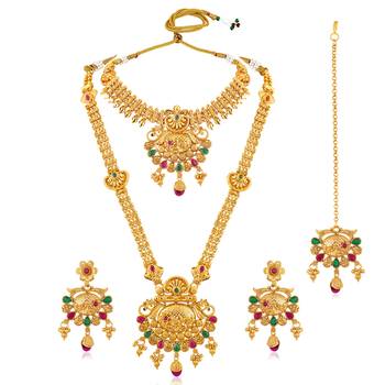 Synthetic stone studded south indian style jewelry set (multicolor 2) 5