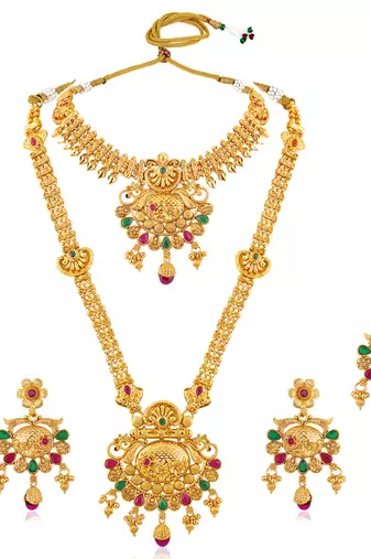 Synthetic stone studded south indian style jewelry set (multicolor 2)
