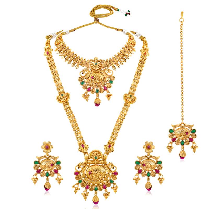 Synthetic stone studded south indian style jewelry set (multicolor 2)